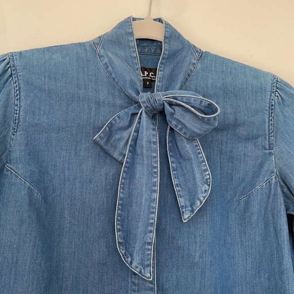 APC Denim Workwear Bow Blouse S - Picture 2 of 4